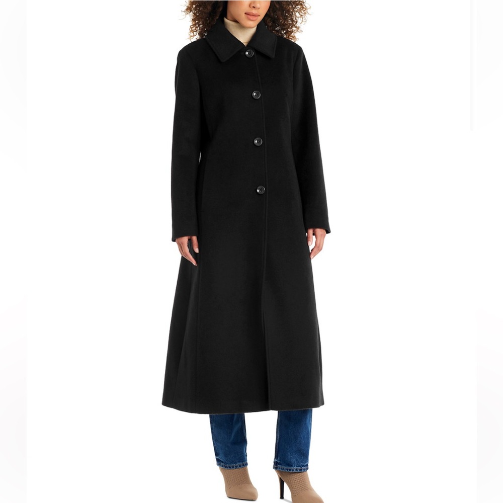 JONES NEW YORK BLACK CHARCOAL WOOL/CASHMERE BLEND SINGLE-BREASTED MAXI COAT 8